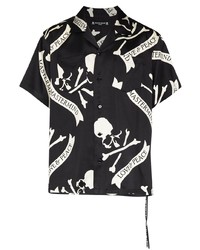 schwarzes und weißes bedrucktes Kurzarmhemd von Mastermind Japan