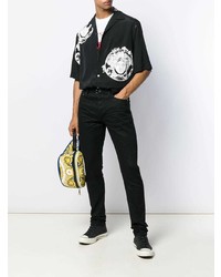 schwarzes und weißes bedrucktes Kurzarmhemd von Versace