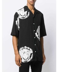 schwarzes und weißes bedrucktes Kurzarmhemd von Versace