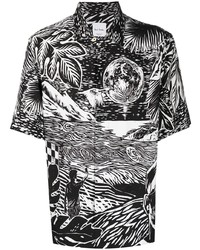 schwarzes und weißes bedrucktes Kurzarmhemd von Paul Smith