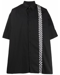 schwarzes und weißes bedrucktes Kurzarmhemd von Raf Simons X Fred Perry