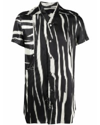 schwarzes und weißes bedrucktes Kurzarmhemd von Rick Owens