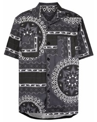 schwarzes und weißes bedrucktes Kurzarmhemd von Sacai