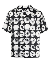 schwarzes und weißes bedrucktes Kurzarmhemd von Stussy