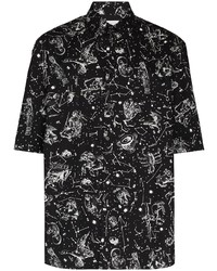 schwarzes und weißes bedrucktes Kurzarmhemd von Valentino