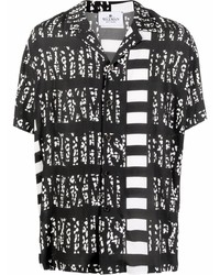 schwarzes und weißes bedrucktes Kurzarmhemd von Waxman Brothers