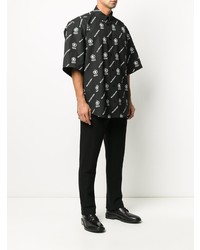 schwarzes und weißes bedrucktes Kurzarmhemd von Balenciaga