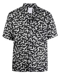 schwarzes und weißes bedrucktes Kurzarmhemd von Xacus