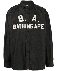 schwarzes und weißes bedrucktes Langarmhemd von A Bathing Ape