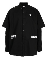 schwarzes und weißes bedrucktes Langarmhemd von AAPE BY A BATHING APE