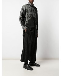 schwarzes und weißes bedrucktes Langarmhemd von Yohji Yamamoto