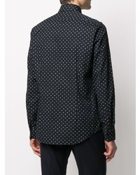 schwarzes und weißes bedrucktes Langarmhemd von Calvin Klein