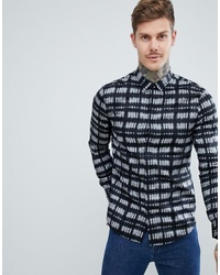 schwarzes und weißes bedrucktes Langarmhemd von Armani Exchange