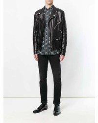 schwarzes und weißes bedrucktes Langarmhemd von Saint Laurent