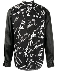 schwarzes und weißes bedrucktes Langarmhemd von Black Comme Des Garçons