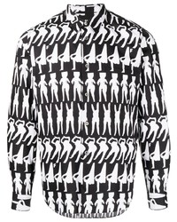 schwarzes und weißes bedrucktes Langarmhemd von Black Comme Des Garçons
