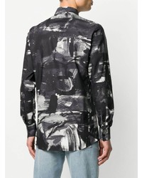 schwarzes und weißes bedrucktes Langarmhemd von Moschino