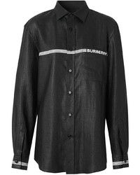 schwarzes und weißes bedrucktes Langarmhemd von Burberry