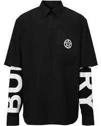 schwarzes und weißes bedrucktes Langarmhemd von Burberry