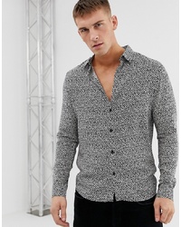 schwarzes und weißes bedrucktes Langarmhemd von Burton Menswear