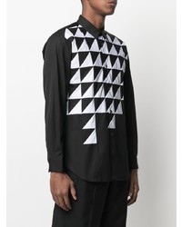 schwarzes und weißes bedrucktes Langarmhemd von Comme Des Garcons SHIRT