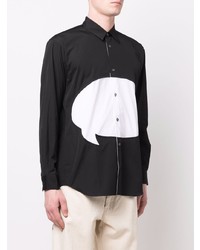 schwarzes und weißes bedrucktes Langarmhemd von Comme Des Garcons SHIRT