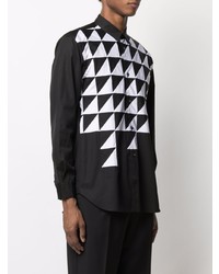 schwarzes und weißes bedrucktes Langarmhemd von Comme des Garcons