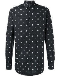 schwarzes und weißes bedrucktes Langarmhemd von Dolce & Gabbana