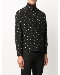 schwarzes und weißes bedrucktes Langarmhemd von Saint Laurent