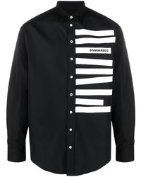 schwarzes und weißes bedrucktes Langarmhemd von DSQUARED2