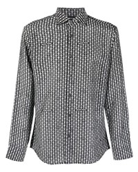 schwarzes und weißes bedrucktes Langarmhemd von Emporio Armani