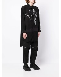 schwarzes und weißes bedrucktes Langarmhemd von Yohji Yamamoto