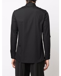 schwarzes und weißes bedrucktes Langarmhemd von Alexander McQueen