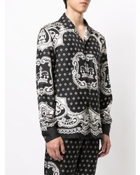 schwarzes und weißes bedrucktes Langarmhemd von Dolce & Gabbana