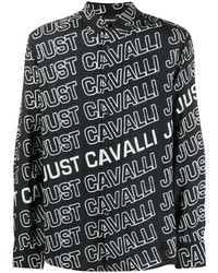 schwarzes und weißes bedrucktes Langarmhemd von Just Cavalli