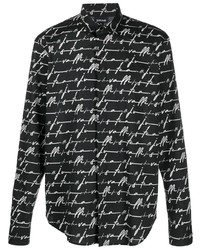 schwarzes und weißes bedrucktes Langarmhemd von Just Cavalli