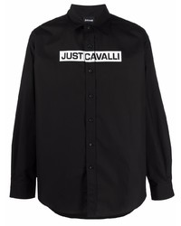 schwarzes und weißes bedrucktes Langarmhemd von Just Cavalli