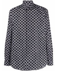 schwarzes und weißes bedrucktes Langarmhemd von Karl Lagerfeld