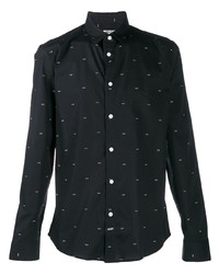 schwarzes und weißes bedrucktes Langarmhemd von Kenzo