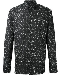 schwarzes und weißes bedrucktes Langarmhemd von Lanvin