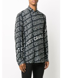 schwarzes und weißes bedrucktes Langarmhemd von Just Cavalli