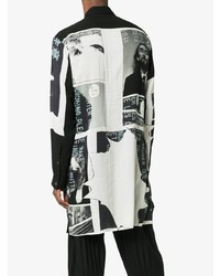 schwarzes und weißes bedrucktes Langarmhemd von Yohji Yamamoto