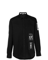 schwarzes und weißes bedrucktes Langarmhemd von McQ Alexander McQueen