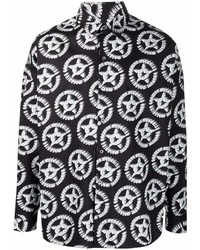 schwarzes und weißes bedrucktes Langarmhemd von Moschino