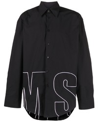 schwarzes und weißes bedrucktes Langarmhemd von MSGM