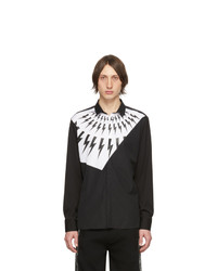 schwarzes und weißes bedrucktes Langarmhemd von Neil Barrett