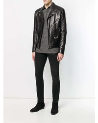 schwarzes und weißes bedrucktes Langarmhemd von Saint Laurent