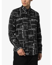 schwarzes und weißes bedrucktes Langarmhemd von Givenchy