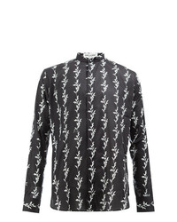schwarzes und weißes bedrucktes Langarmhemd von Saint Laurent