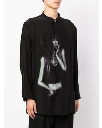 schwarzes und weißes bedrucktes Langarmhemd von Yohji Yamamoto